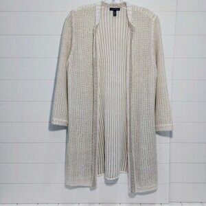 Eileen Fisher Organic Linen Blend Open Cardigan Women's Medium Open Stitch Knit